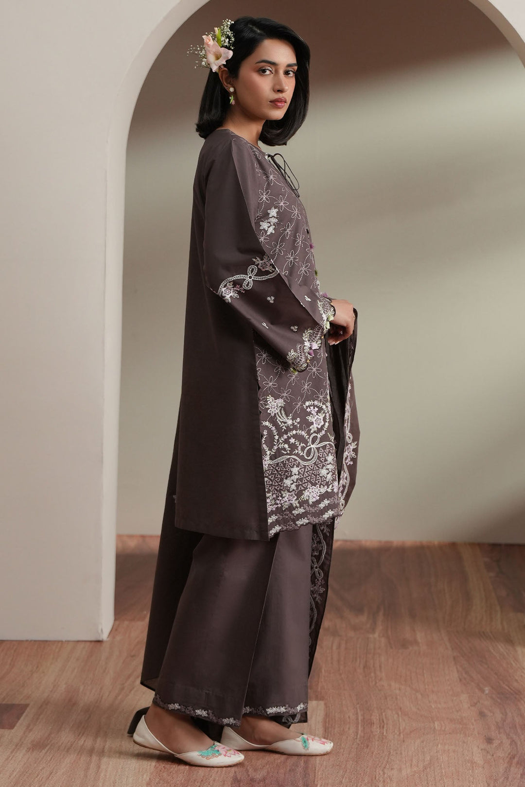 Cross Stitch - Cocoa Whisper Embroidered Lawn Unstitch Suit For Women - 3 Piece