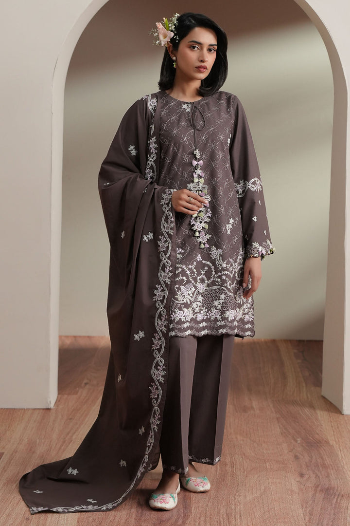Cross Stitch - Cocoa Whisper Embroidered Lawn Unstitch Suit For Women - 3 Piece