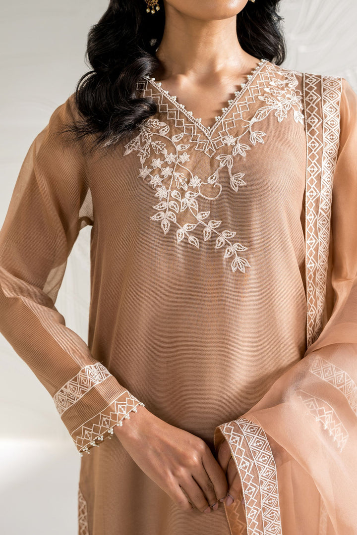 Cross Stitch - Cotton Ivory Dune Suit For Women - Brown - 2 Piece