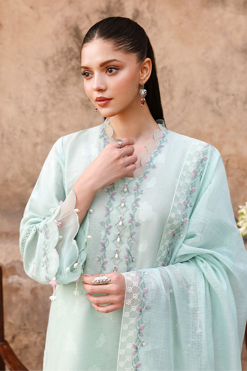 Cross Stitch - Cotton Misty Mint Unstitch Suit For Women - 3 Piece
