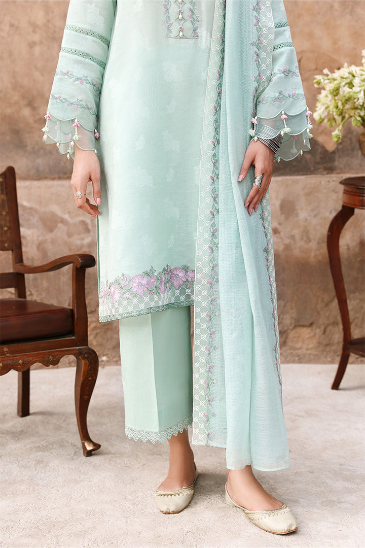 Cross Stitch - Cotton Misty Mint Unstitch Suit For Women - 3 Piece