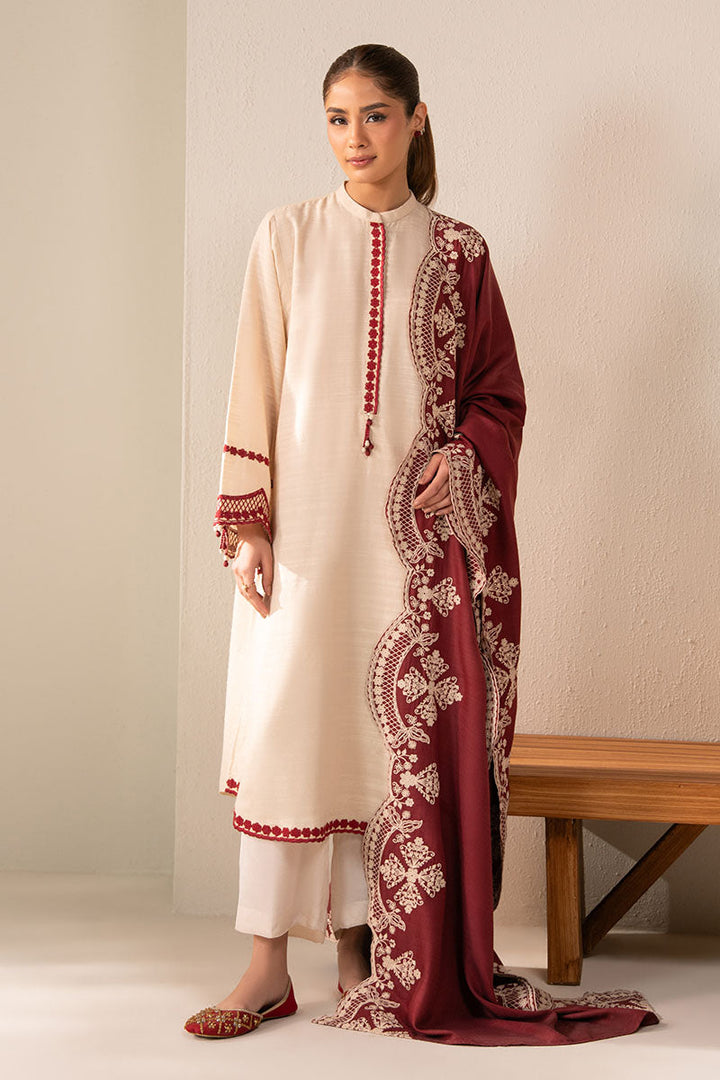 Cross Stitch - Crimson Blush Slub Khaddar Suit For Women - Beige - 2 Piece