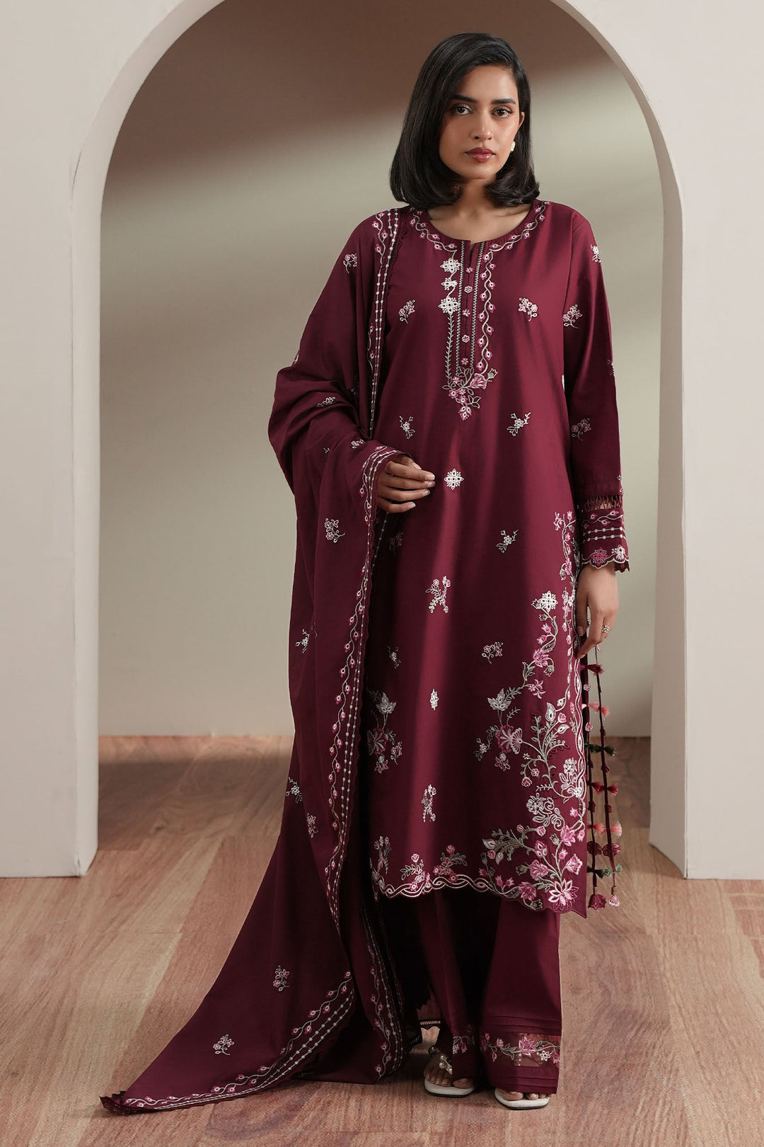 Cross Stitch - Crimson Majesty Embroidered Lawn Unstitch Suit For Women - 3 Piece