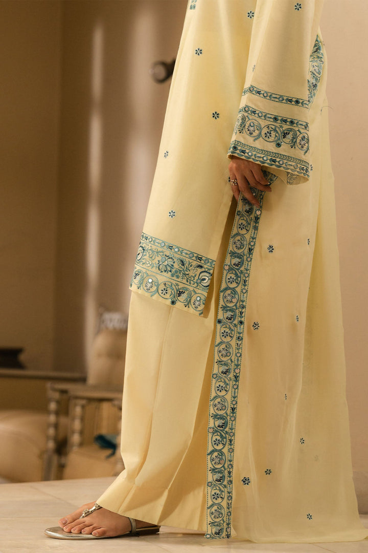 Cross Stitch - Dahlia Cambric Suit For Women - Yellow - 2 Piece