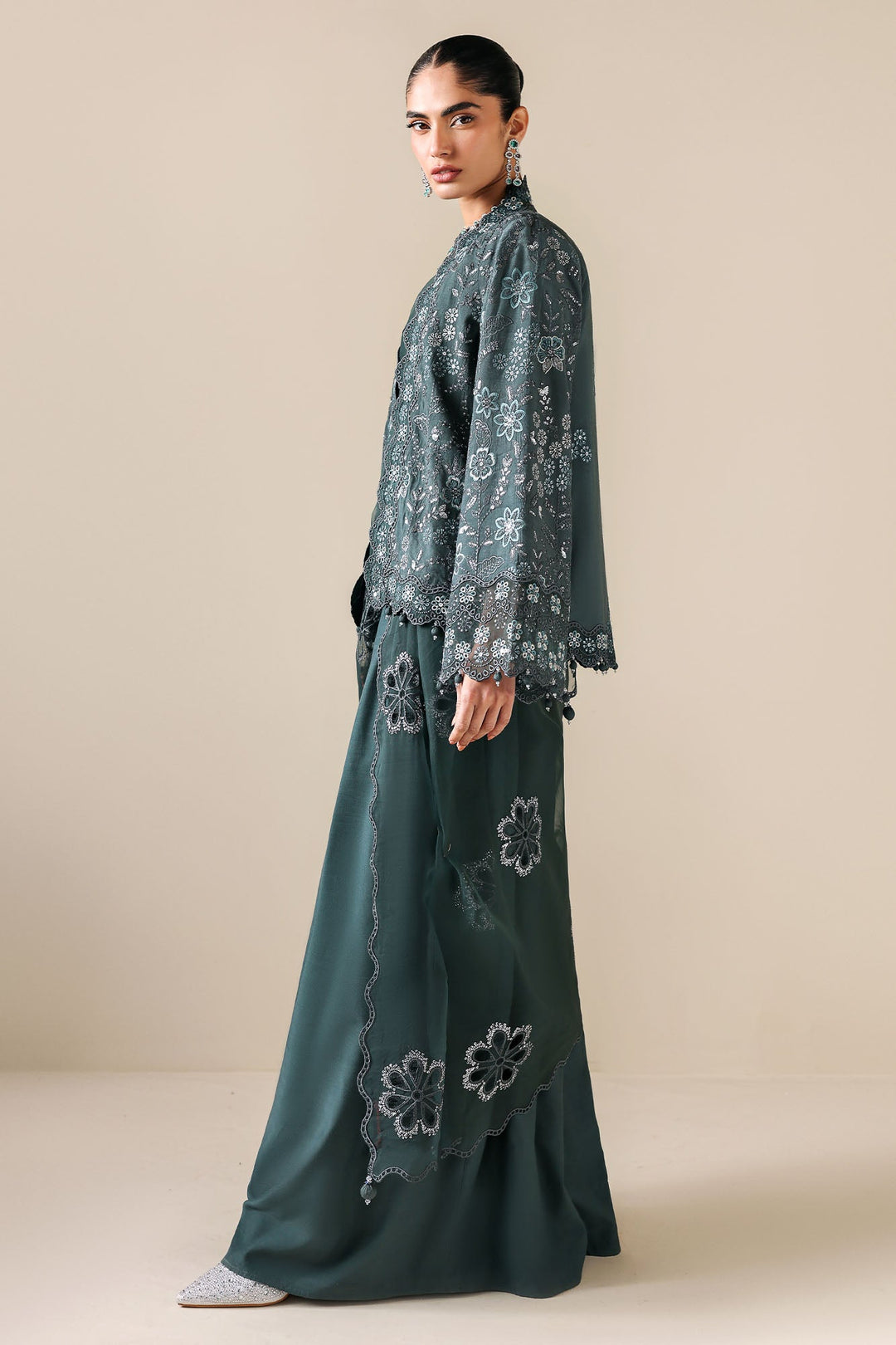 Cross Stitch - Dark Sea Silk Suit For Women - 3 Piece