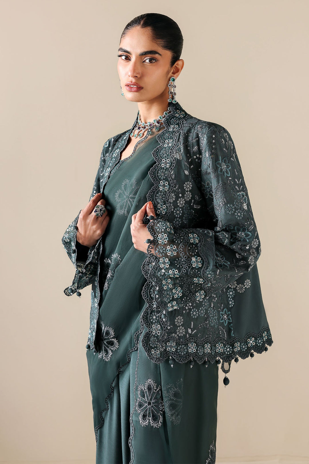 Cross Stitch - Dark Sea Silk Suit For Women - 3 Piece
