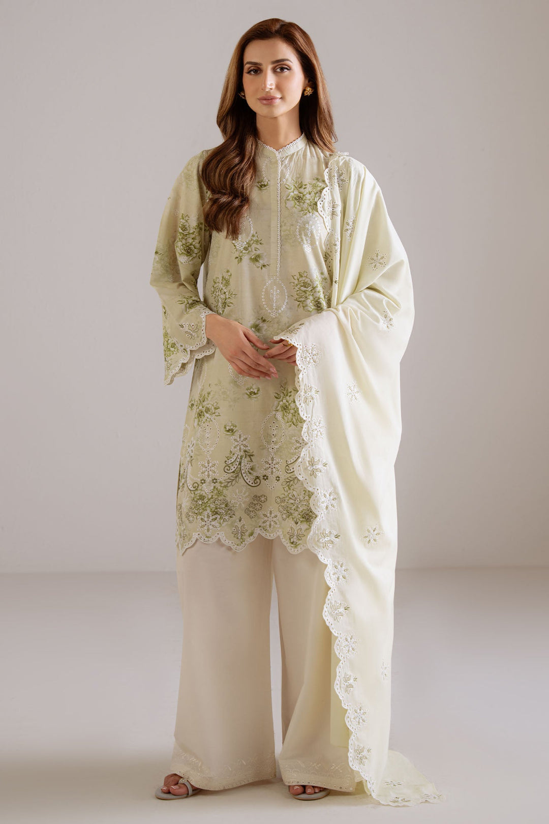 Cross Stitch - Dewy Meadow Cambric Suit For Women - Green - 2 Piece