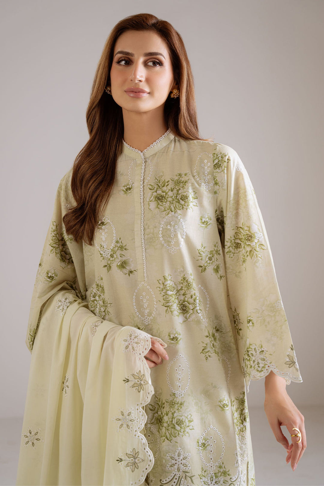 Cross Stitch - Dewy Meadow Cambric Suit For Women - Green - 2 Piece