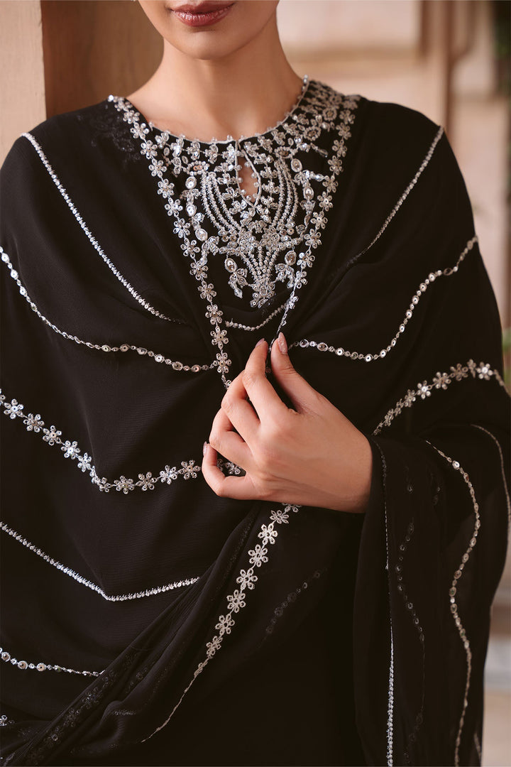 Cross Stitch - Diamond Dust Chiffon Suit For Women - Black - 3 Piece
