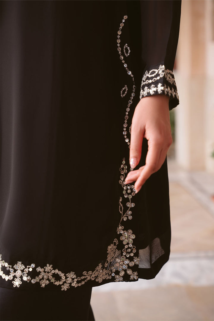 Cross Stitch - Diamond Dust Chiffon Suit For Women - Black - 3 Piece