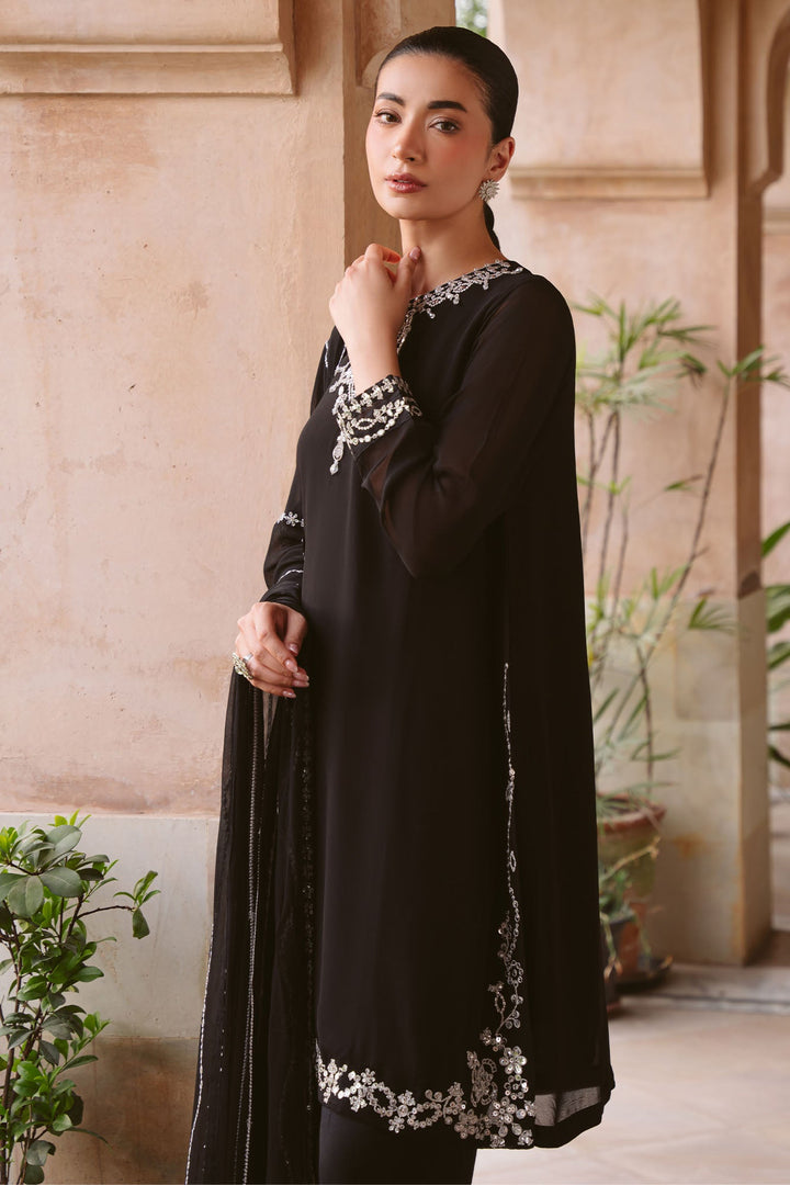 Cross Stitch - Diamond Dust Chiffon Suit For Women - Black - 3 Piece