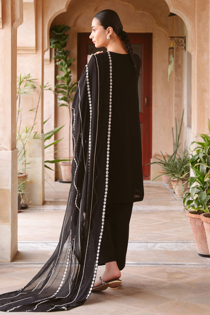 Cross Stitch - Diamond Dust Chiffon Suit For Women - Black - 3 Piece