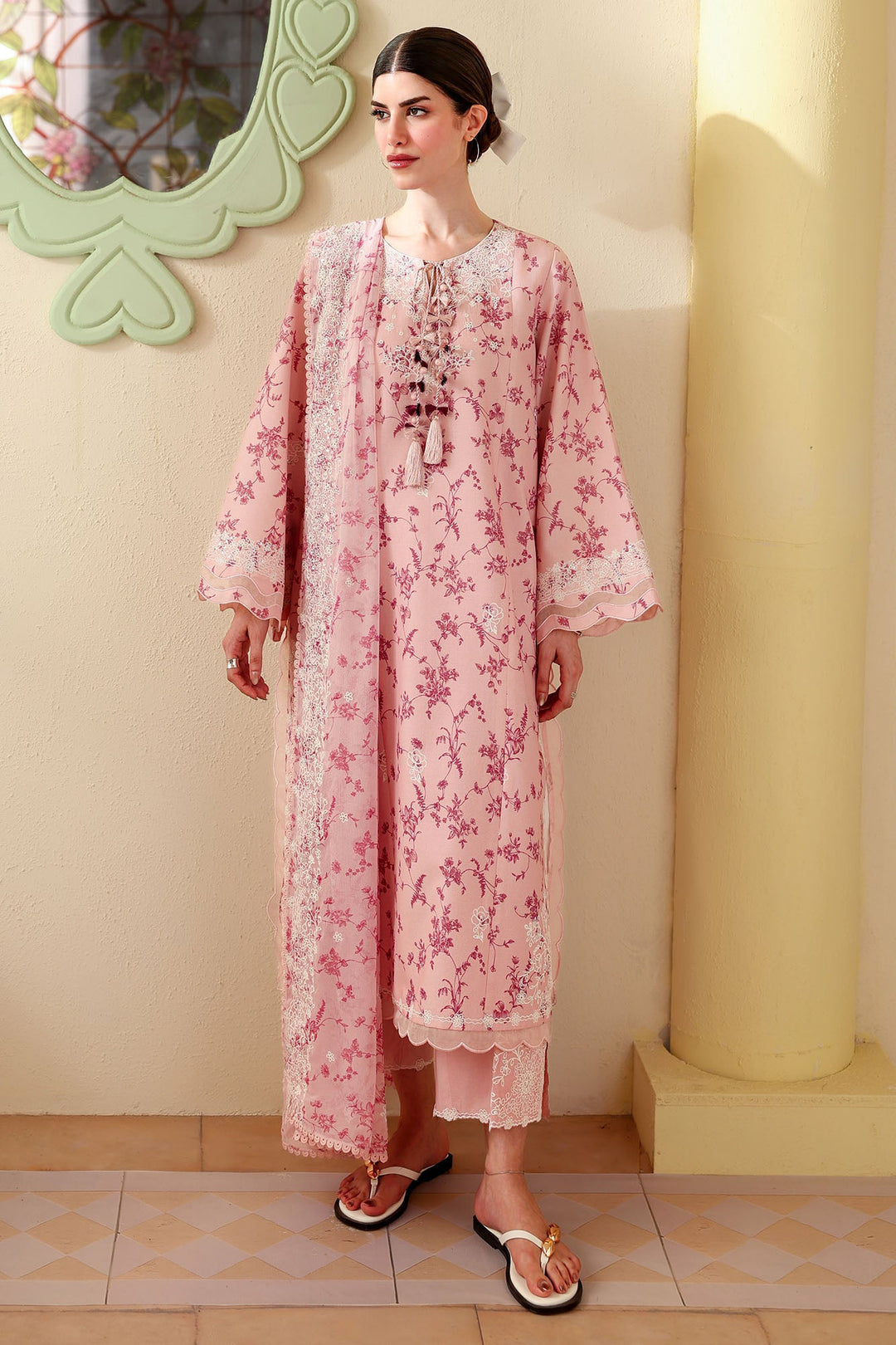 Cross Stitch - Dusty Pink Printed Lawn Unstitch Suit For Women - 3 Piece