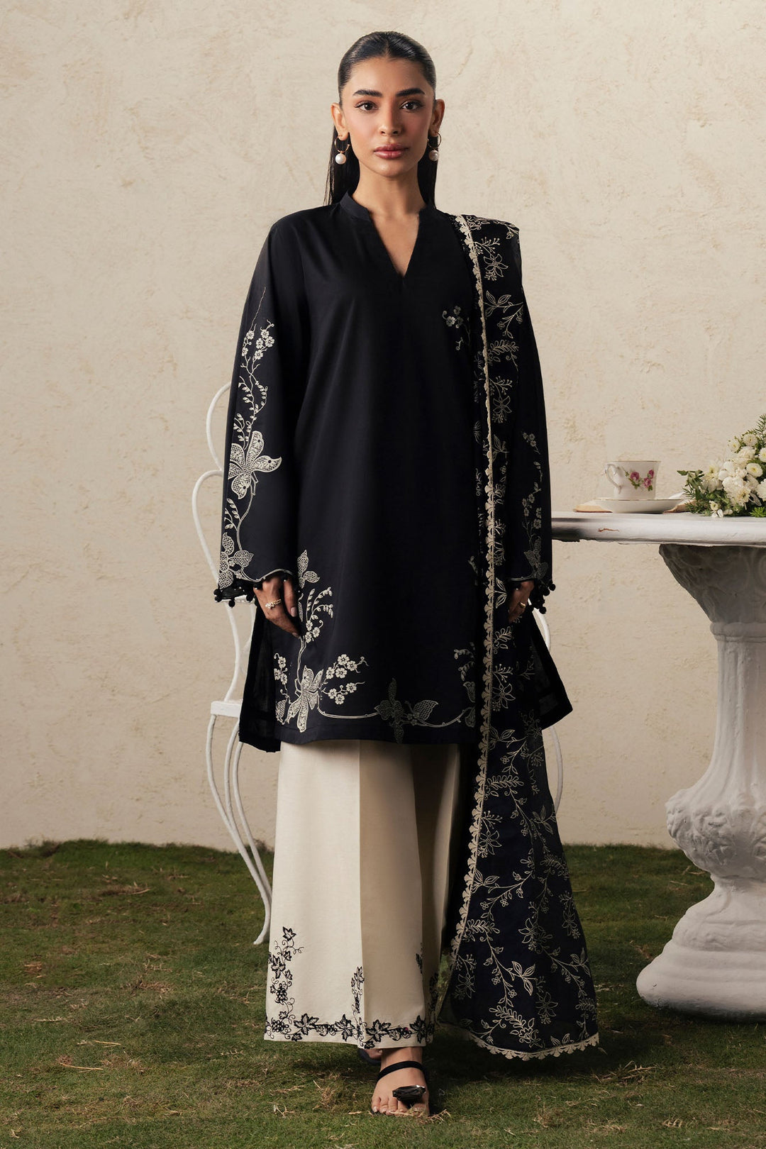Cross Stitch EBONY LACE Unstitched Black 3 Piece