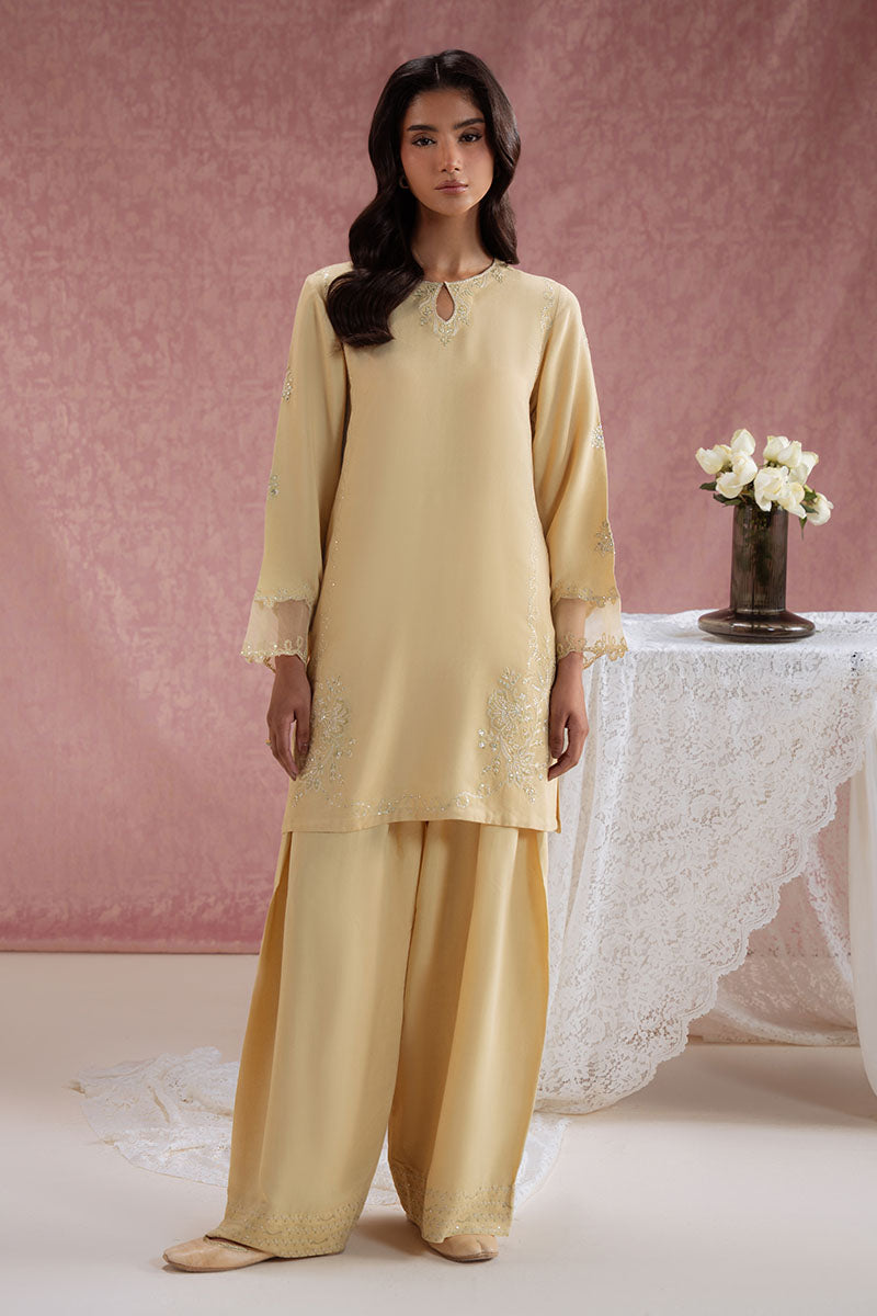 Cross Stitch - Earth Linen Silk Suit For Women - Yellow - 2 Piece