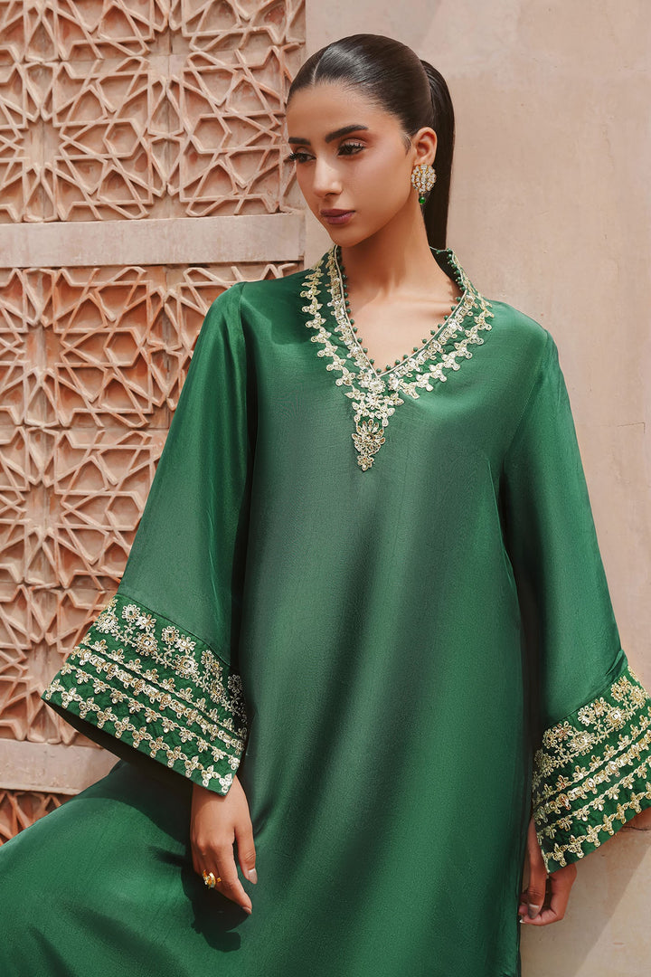 Cross Stitch - Emerald Enchantment Silk Suit For Women - Green - 2 Piece