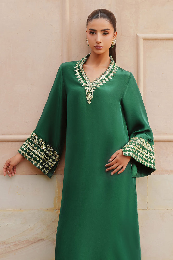 Cross Stitch - Emerald Enchantment Silk Suit For Women - Green - 2 Piece