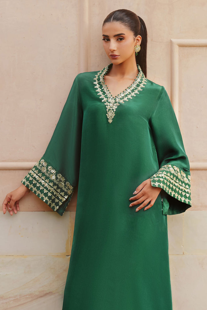 Cross Stitch - Emerald Enchantment Silk Suit For Women - Green - 2 Piece