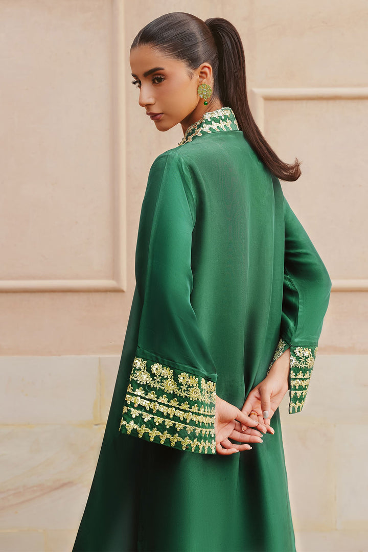 Cross Stitch - Emerald Enchantment Silk Suit For Women - Green - 2 Piece