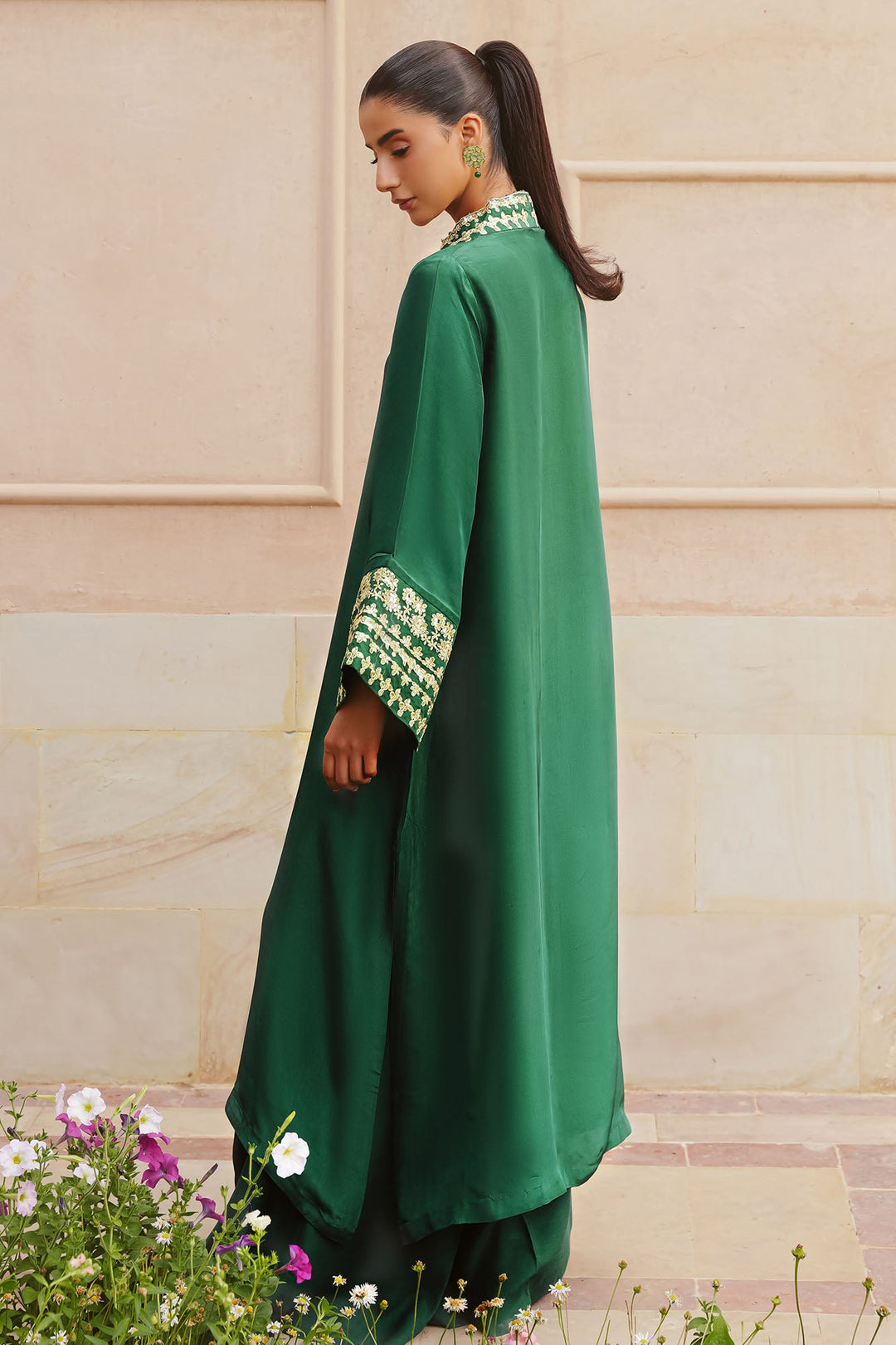 Cross Stitch - Emerald Enchantment Silk Suit For Women - Green - 2 Piece