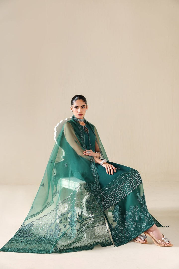Cross Stitch - Emerald Moss Silk Suit For Women - 3 Piece