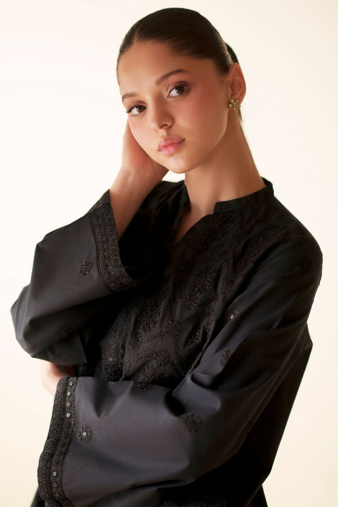 Cross Stitch - Eternal Embroidered Cambric Shirt For Women - White - 1 Piece