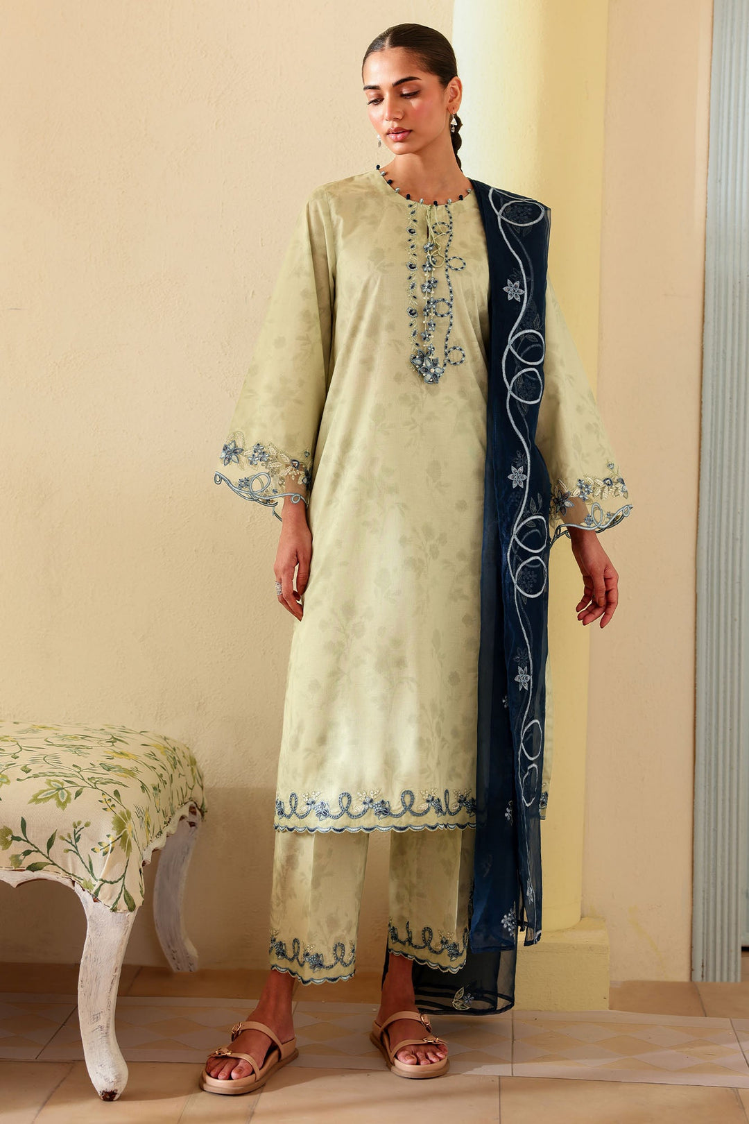 Cross Stitch - Ethnic Fluer Printed Lawn Unstitch Suit For Women - 3 Piece