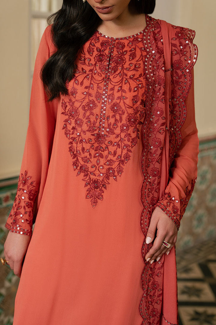 Cross Stitch - Faded Rose Chiffon Suit For Women - Orange - 3 Piece