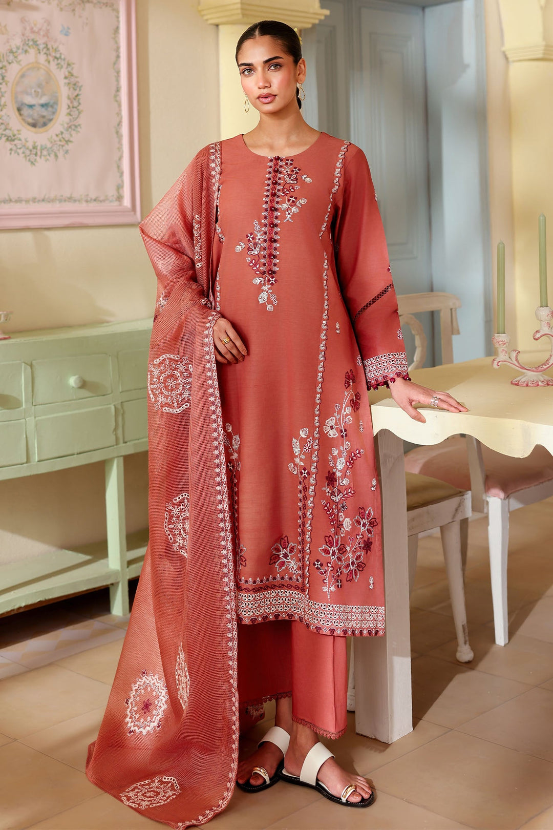 Cross Stitch - Faded Rust Printed Lawn Unstitch Suit For Women - 3 Piece