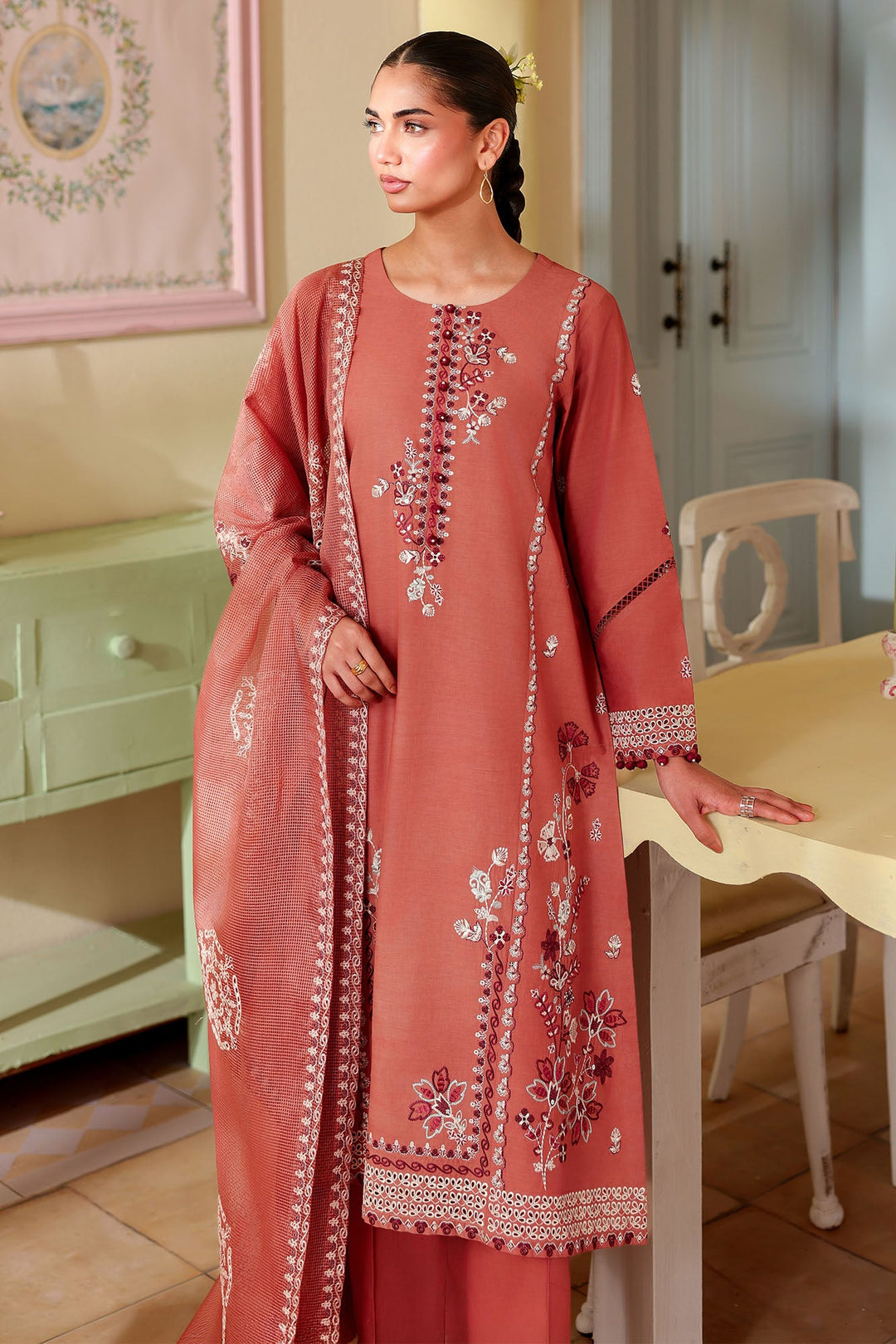 Cross Stitch - Faded Rust Printed Lawn Unstitch Suit For Women - 3 Piece