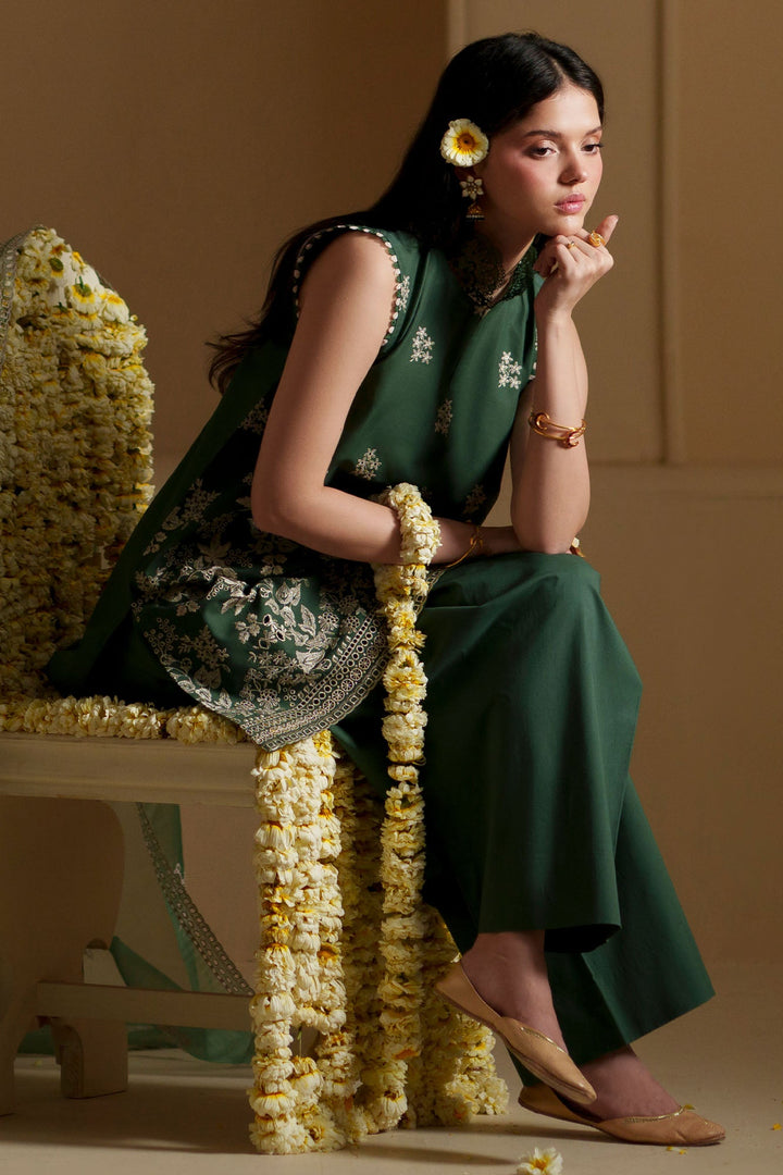 Cross Stitch - Forest Green Chikankari Lawn Suit For Women - 3 Piece