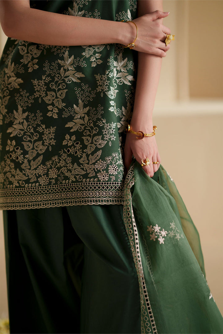 Cross Stitch - Forest Green Chikankari Lawn Suit For Women - 3 Piece