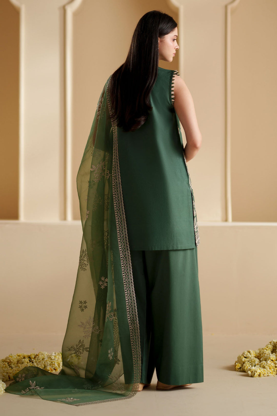 Cross Stitch - Forest Green Chikankari Lawn Suit For Women - 3 Piece