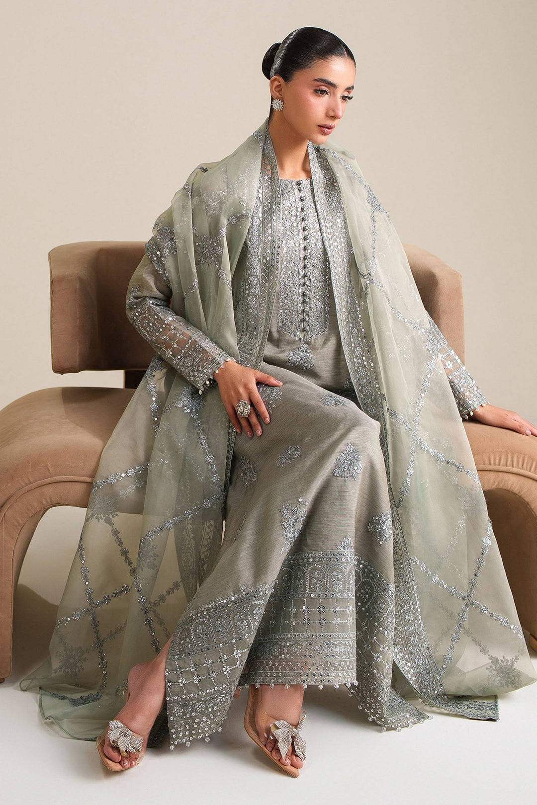 Cross Stitch - Forest Mist Silk Unstitch Suit For Women - 3 Piece