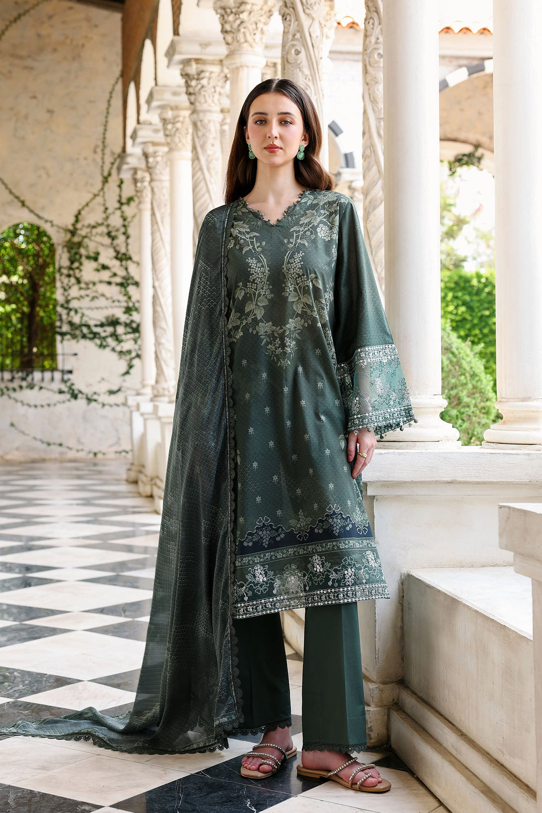 Cross Stitch - Forest Muse Lawn Unstitch Suit For Women - 3 Piece