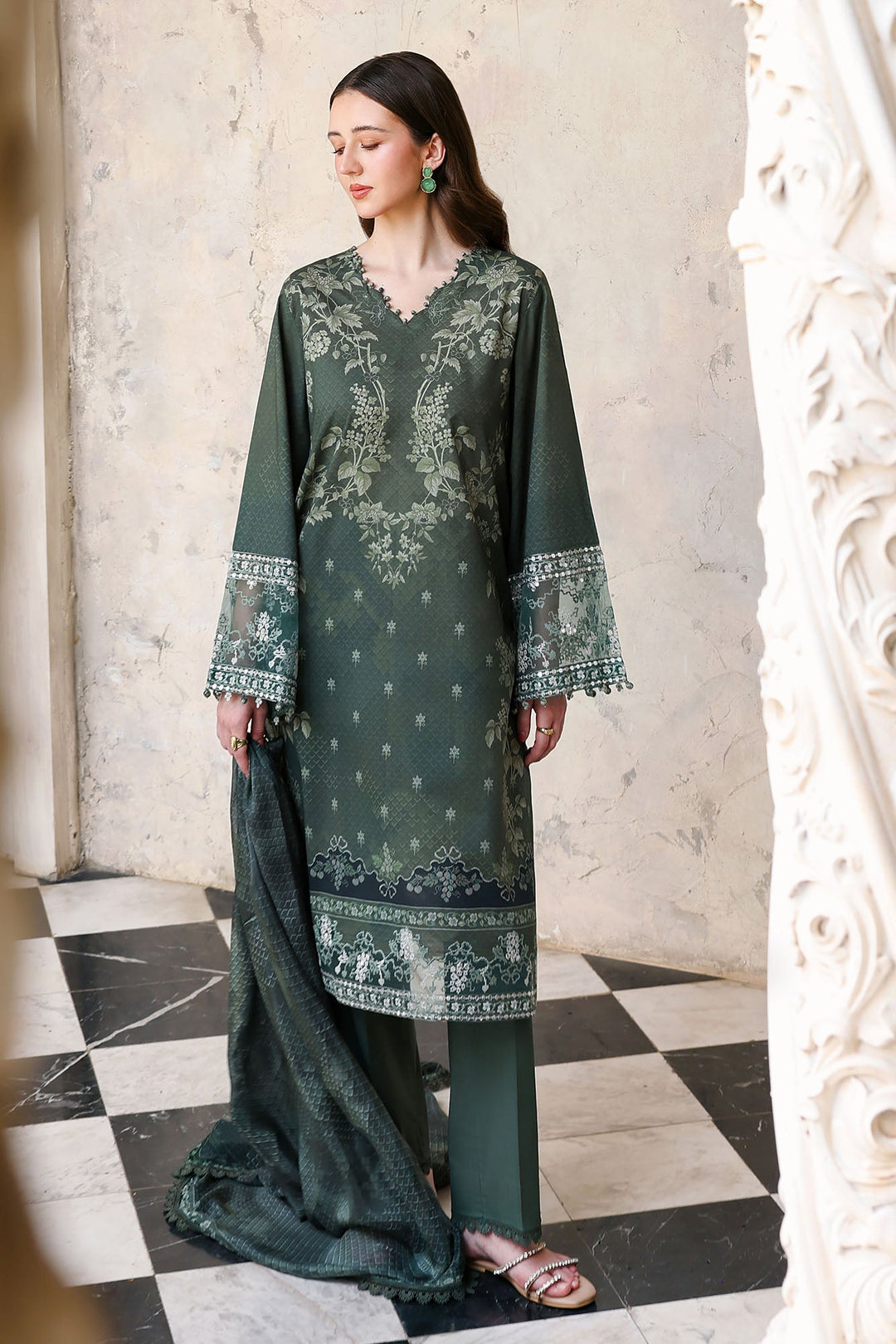 Cross Stitch - Forest Muse Lawn Unstitch Suit For Women - 3 Piece