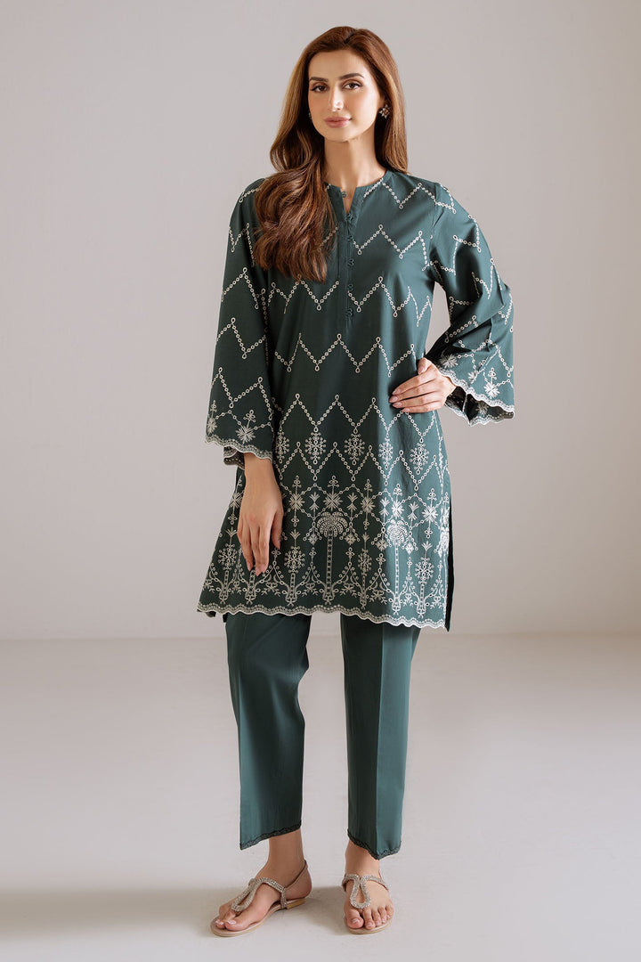 Cross Stitch - Forest Zest Cambric Suit For Women - Green - 2 Piece
