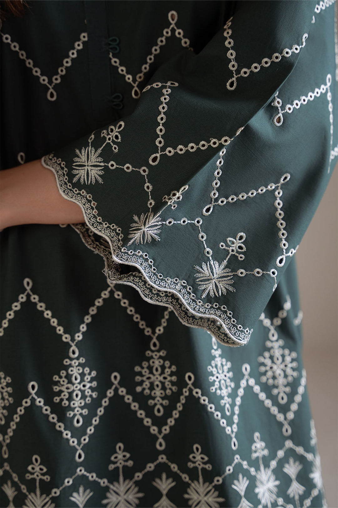 Cross Stitch - Forest Zest Cambric Suit For Women - Green - 2 Piece