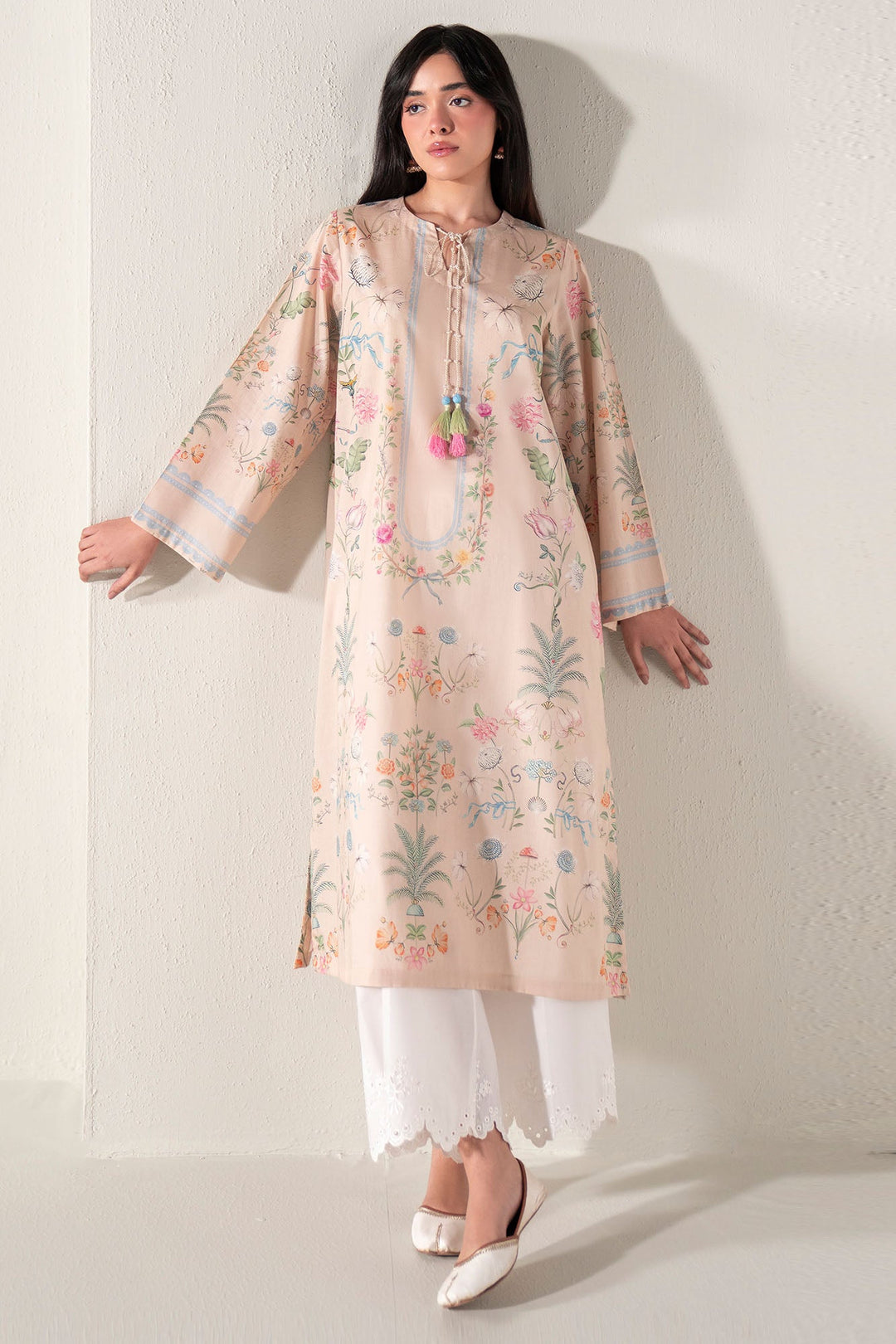 Cross Stitch - Fresco Luxe Printed Lawn Shirt For Women - Beige - 1 Piece