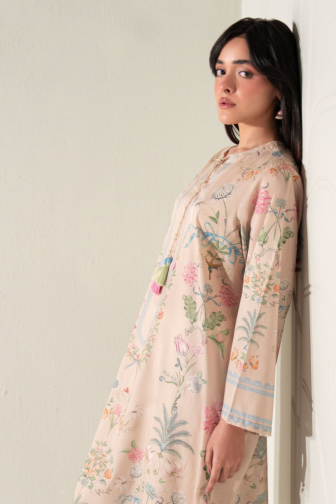 Cross Stitch - Fresco Luxe Printed Lawn Shirt For Women - Beige - 1 Piece