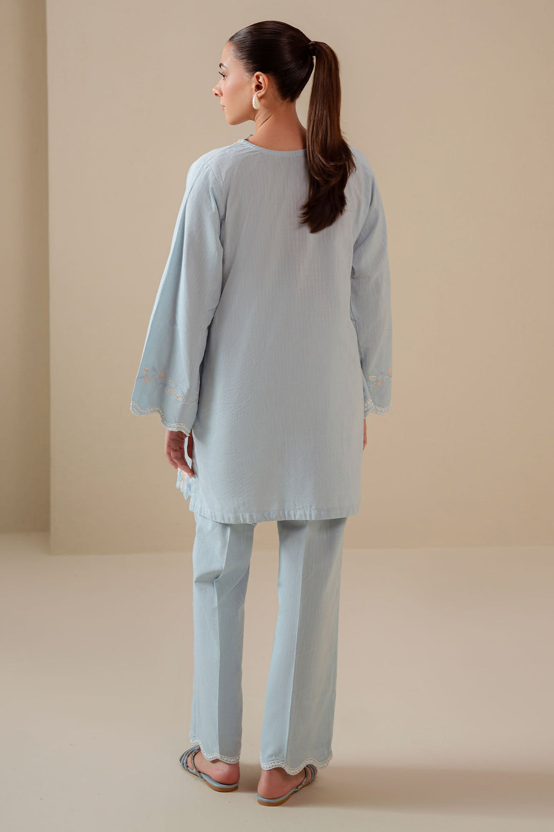 Cross Stitch - Frost Blue Cotton Suit For Women - Blue - 2 Piece