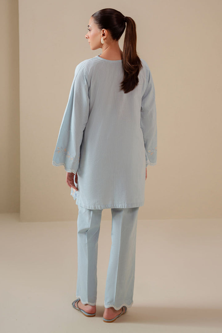 Cross Stitch - Frost Blue Cotton Suit For Women - Blue - 2 Piece