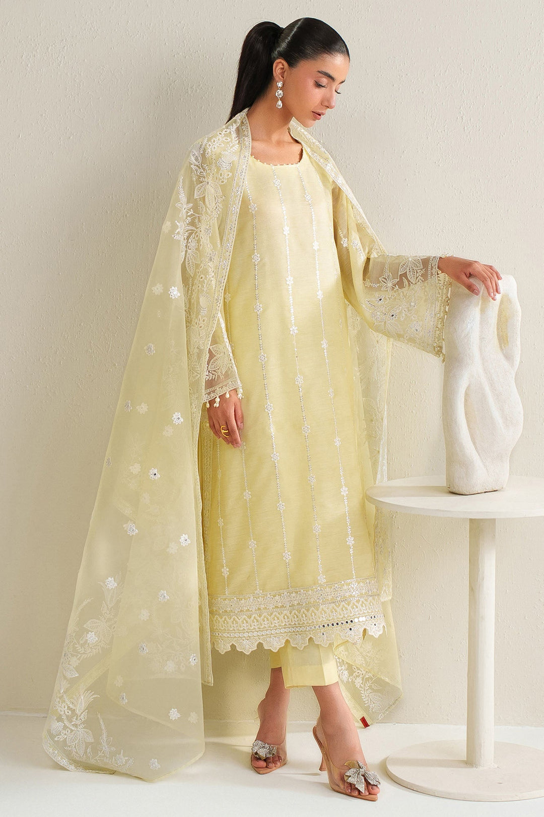 Cross Stitch - Garden Glow Silk Unstitch Suit For Women - 3 Piece