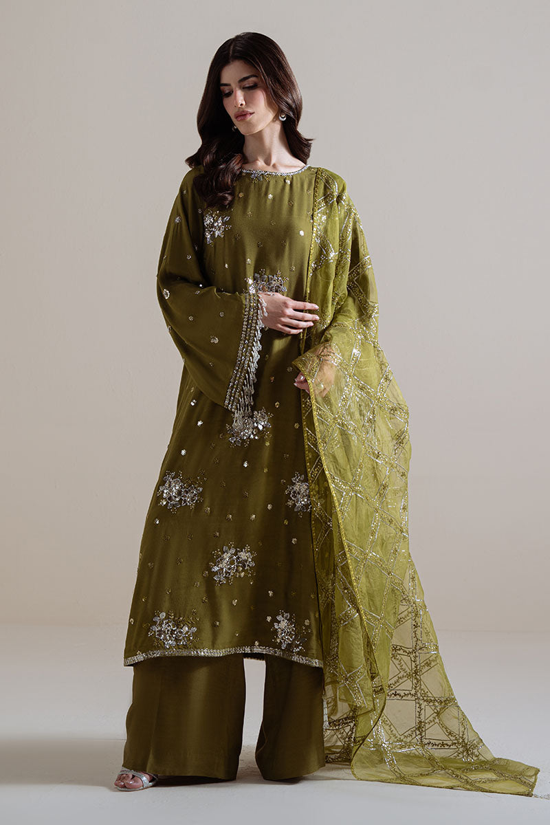 Cross Stitch - Gleam Luxe Green Unstitch Suit For Women - 3 Piece