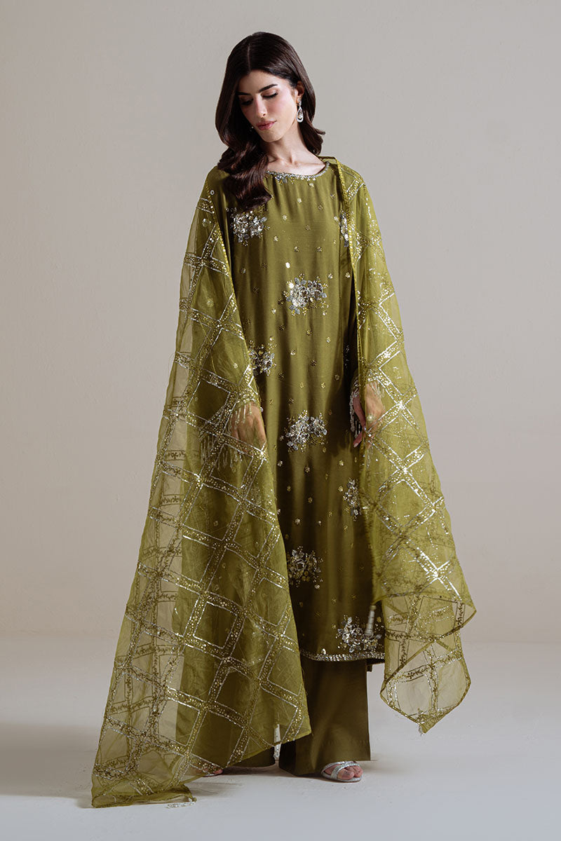 Cross Stitch - Gleam Luxe Green Unstitch Suit For Women - 3 Piece