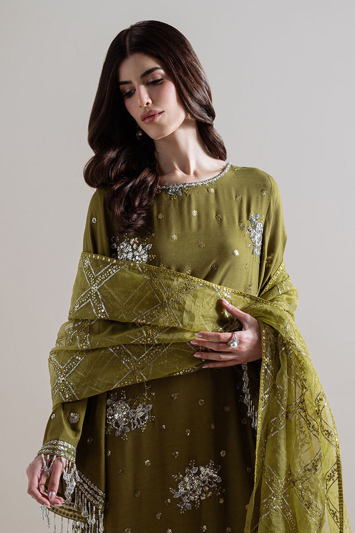 Cross Stitch - Gleam Luxe Green Unstitch Suit For Women - 3 Piece
