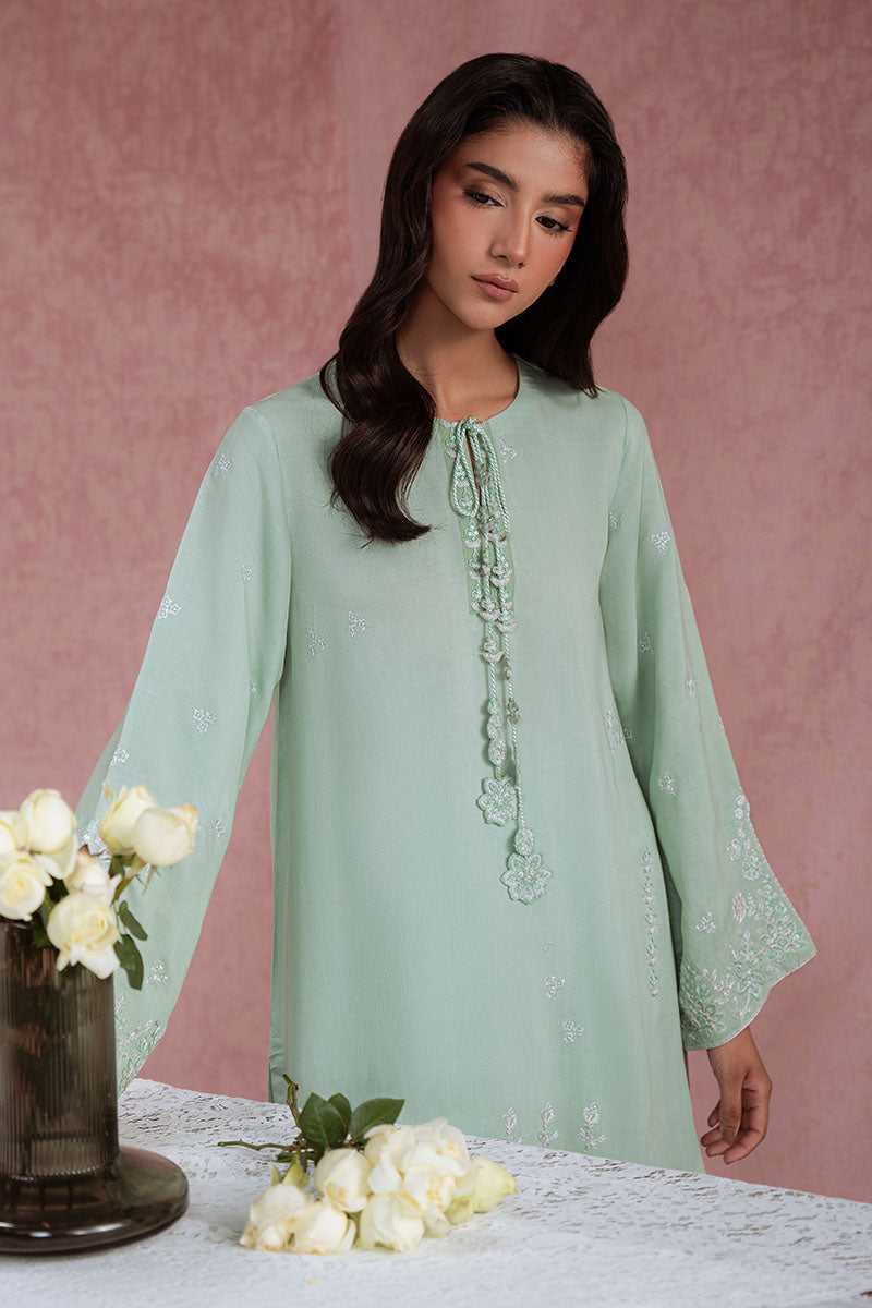 Cross Stitch - Green Reverie Raw Silk Suit For Women - Green - 2 Piece