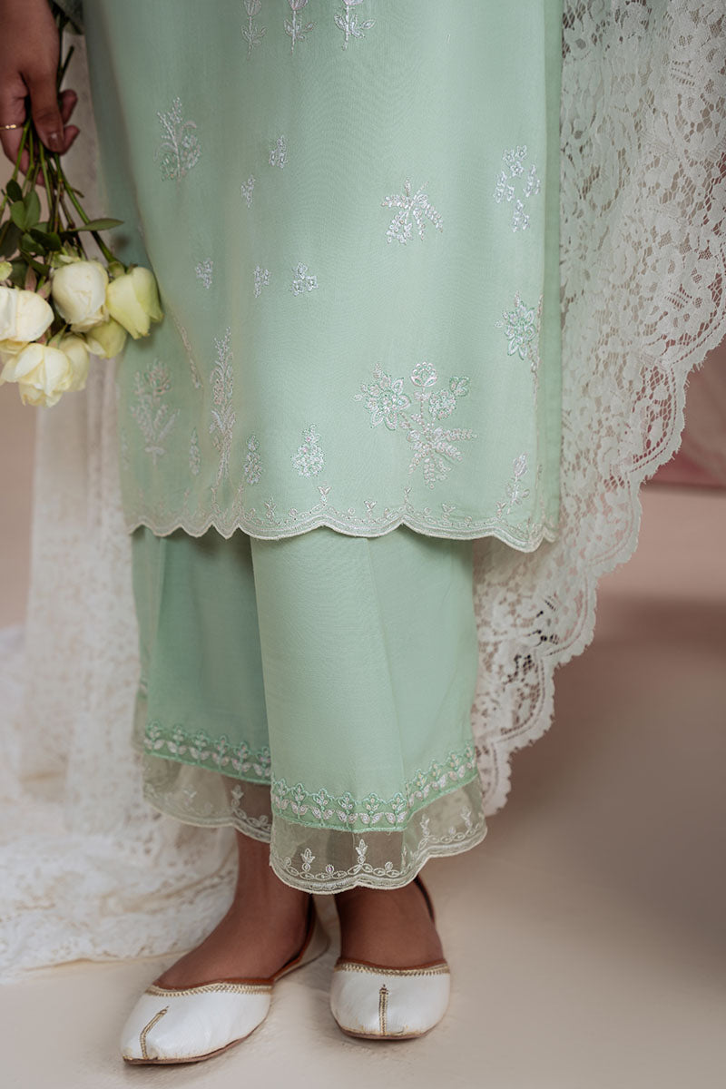 Cross Stitch - Green Reverie Raw Silk Suit For Women - Green - 2 Piece