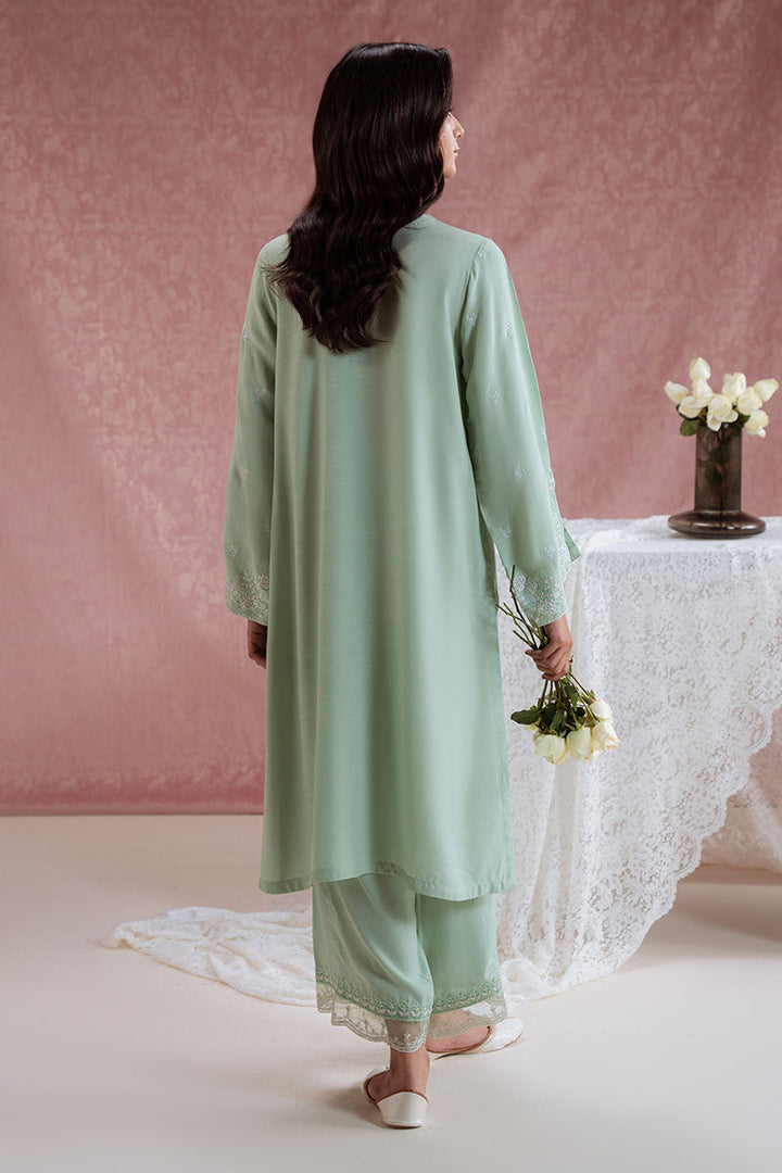 Cross Stitch - Green Reverie Raw Silk Suit For Women - Green - 2 Piece