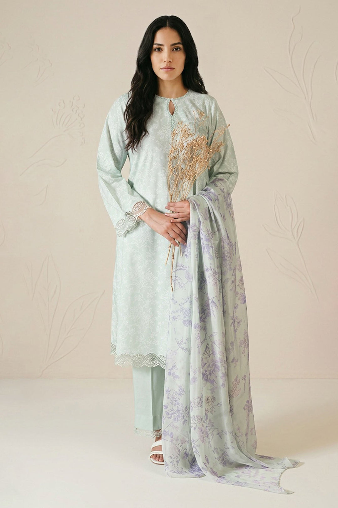 Cross Stitch - Harbor Gray Lawn Suit For Women - 3 Piece